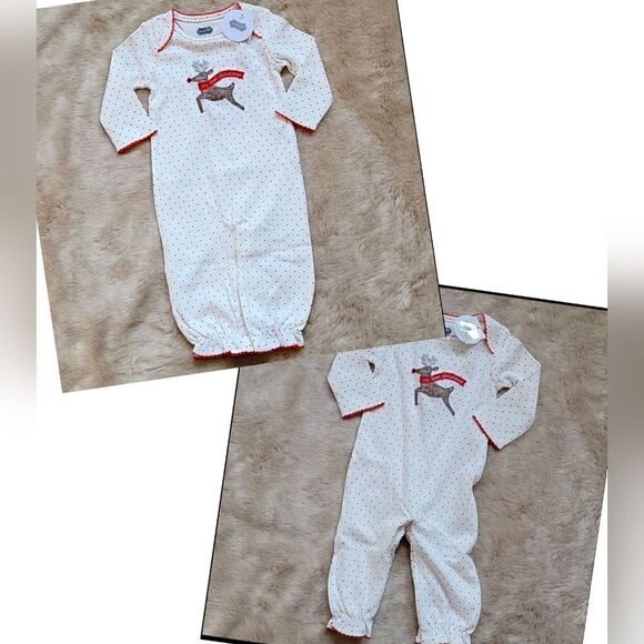 MUD PIE "MY FIRST CHRISTMAS" REINDEER CONVERTIBLE GOWN/ROMPER, SZ 0-3 MOS. - NEW - Picture 2 of 12